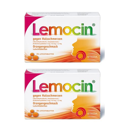 LEMOCIN gegen Halsschmerzen Orangengeschmack Lut. Set (2x 24St)