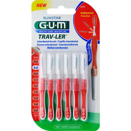 GUM TRAV-LER 0,8mm Kerze rot Interdental+6Kappen